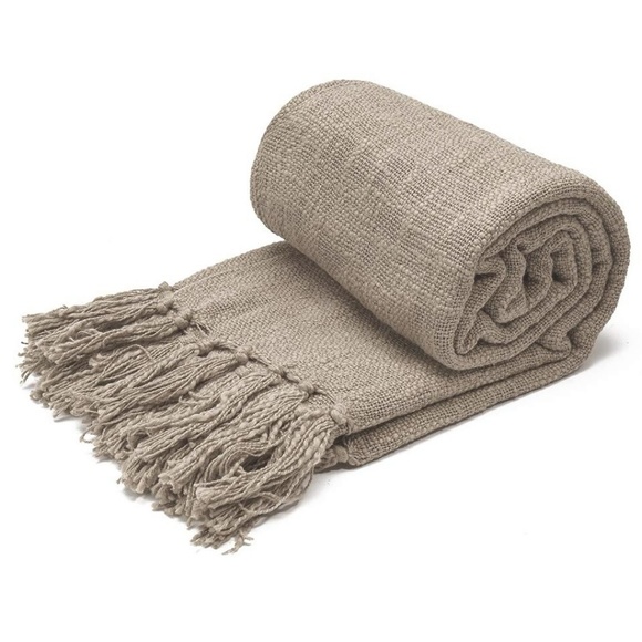 Other - Cotton Woven Throw Blanket with Decorative Fringe